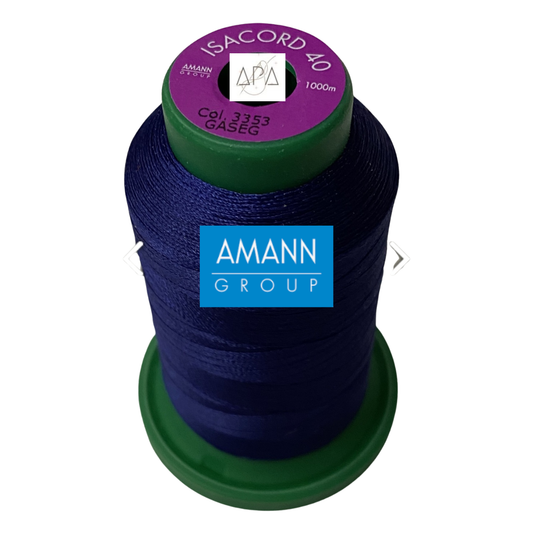 Fil à broder Isacord 40 polyester 1000 mètres coloris 3353 bleu marine