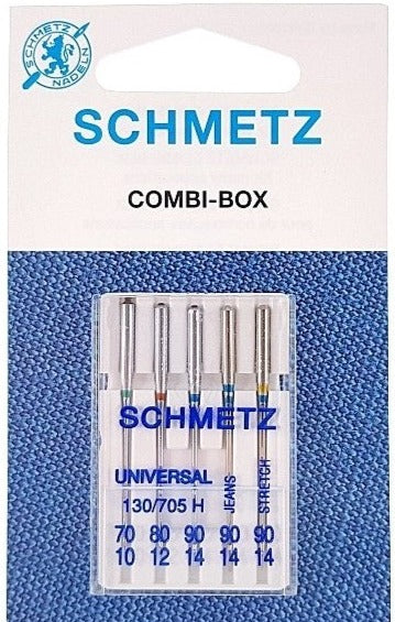 Blister 5 aiguilles SCHMETZ combi box 3 universelle 1 jean 1 stretch