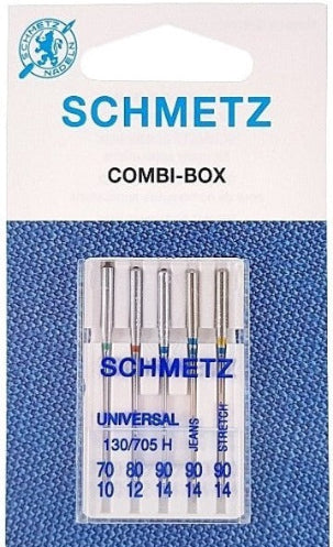 Blister 5 aiguilles SCHMETZ combi box 3 universelle 1 jean 1 stretch