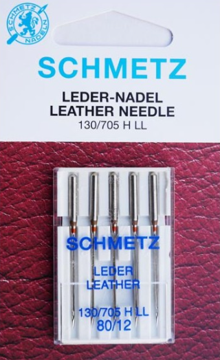 Diamètre 80. Blister de 5 aiguilles SCHMETZ "spécial cuir" Avec pointe tranchante pour faciliter la perforation. Pour le cuir, similicuir et matières semblables. HAUTE QUALITE