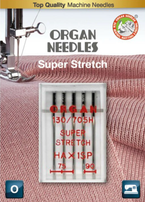 Blister de 5 aiguilles ORGAN pour machines à coudre Ce sont des aiguilles de bonne qualité Une pointe ronde pour une bonne entrée dans la matière du stretch DIAMETRE 75 X 3 90 X 2