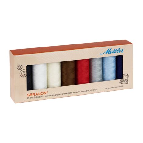 Coffret de 8 bobines de 200 mètres SERALON METTLER. 100% Polyester, assortiment de coloris. Qualité supérieur.
