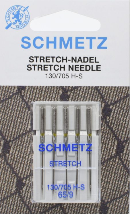 Diamètre 65. Blister de 5 aiguilles SCHMETZ Stretch 130/705 HS Aiguilles pour tissu stretch, matières élastiques et tissus à mailles hautement élastiques S'adapte sur toutes les marques de machines à coudre type familiale. Un coté plat, un côté bombé.