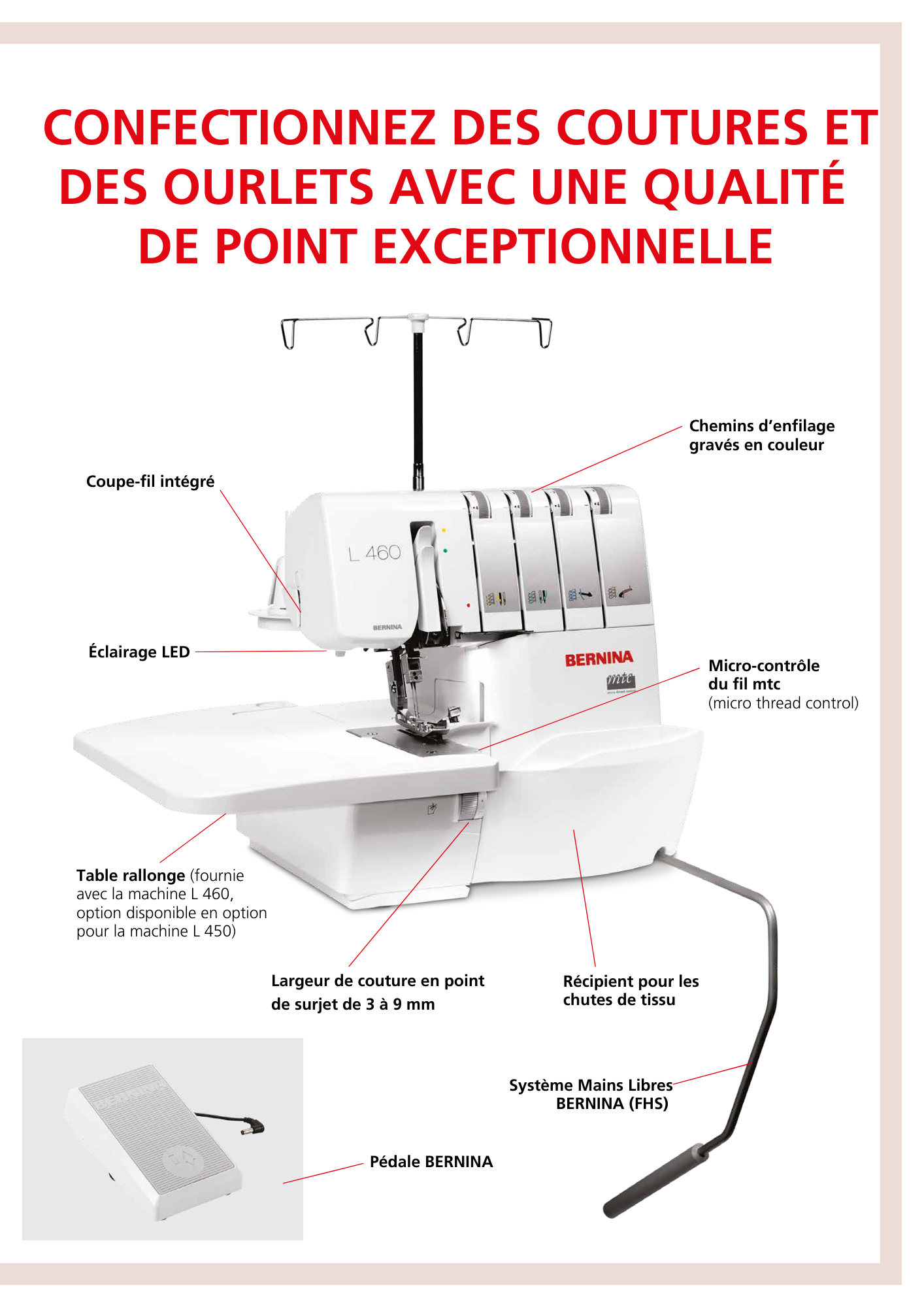 BERNINA Surfileuse-surjeteuse L450 Overlock 4 fils avec éclairage LED