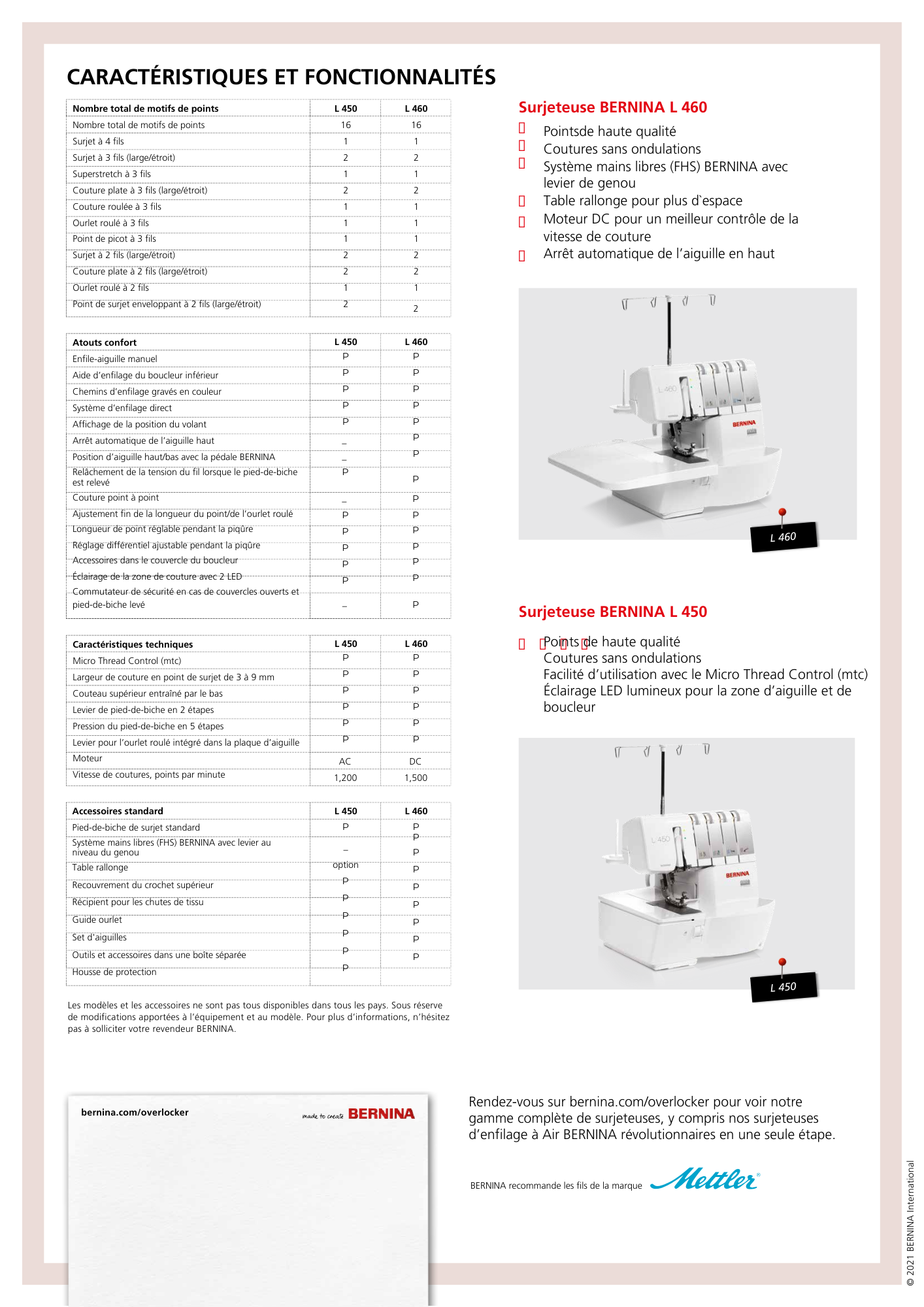 BERNINA Surfileuse-surjeteuse L450 Overlock 4 fils avec éclairage LED