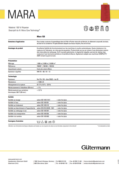 Fil GUTERMANN MARA 120 Fusette de 1000 m coloris 1274