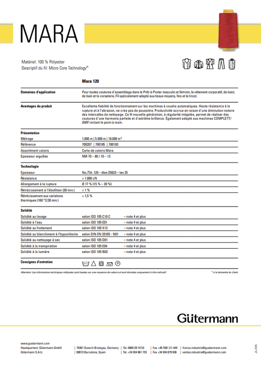 Fil GUTERMANN MARA 120  Fusette de 1000 m Qualité industrielle