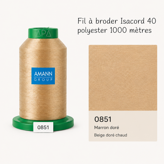 Fil à broder Isacord 40 polyester 1000 mètres coloris 0851 Marron doré