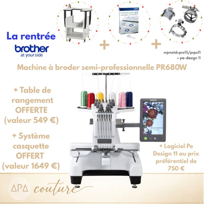 BROTHER PR680W Machine à broder AVEC table de rangement OFFERTE + système à casquette OFFERT + Logiciel PE DESIGN 11 à tarif préférentiel opie)