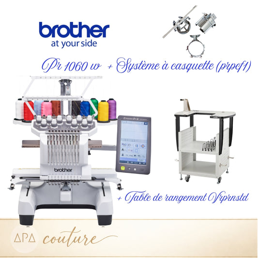BROTHER PR1060W Machine à broder semi-pro AVEC table de rangement AVEC système à casquette