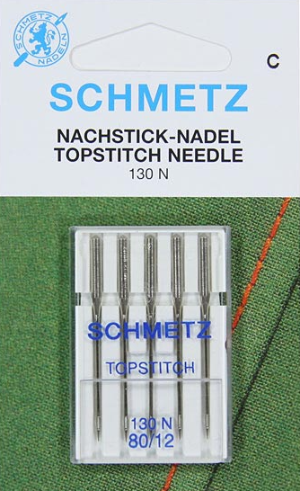 Diamètre 80. Blister de 5 aiguilles SCHMETZ à surpiquer grâce à son chas particulièrement long (2 mm dans toutes les grosseurs), idéal à la couture au point droit. Cette aiguille est destinée aux broderies de retouche, pour des coutures décoratives et surpiqûres avec plusieurs fils à coudre.  HAUTE QUALITE