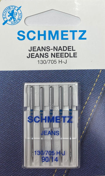 Blister de 5 aiguilles SCHMETZ machine "spécial jeans" La pointe à bille moyenne pénètre plus facilement les tissus épais et serrés sans abîmer la matière. La tige renforcée dévie moins et réduit le risque de points de manque et de casses d'aiguilles. Pour le Denim (jeans) et matières semblables très serrées. HAUTE QUALITE