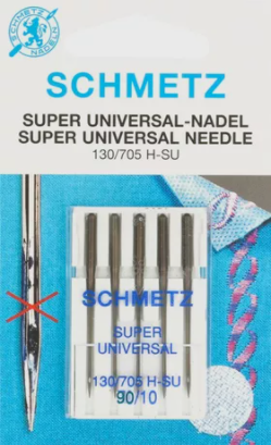 Diamètre 90 super universelle. Conçue spécifiquement pour les utilisations de supports autocollants (comme les stabilisateurs de broderie), de ruban auto-agrippant qui génèrent des résidus de colle abîmant la pointe d'aiguilles classique. Grâce à un enrobage lubrifiant et anti-adhésif, cela diminue les résidus de colle et vous permet de coudre sans problème ces matériaux difficiles. Grâce à une forme légèrement arrondie de l'aiguille, celle-ci peut être utilisée pour la couture de toutes les matières.